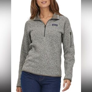 Patagonia Women's Cream and Gray Quarter-Zip Sweater